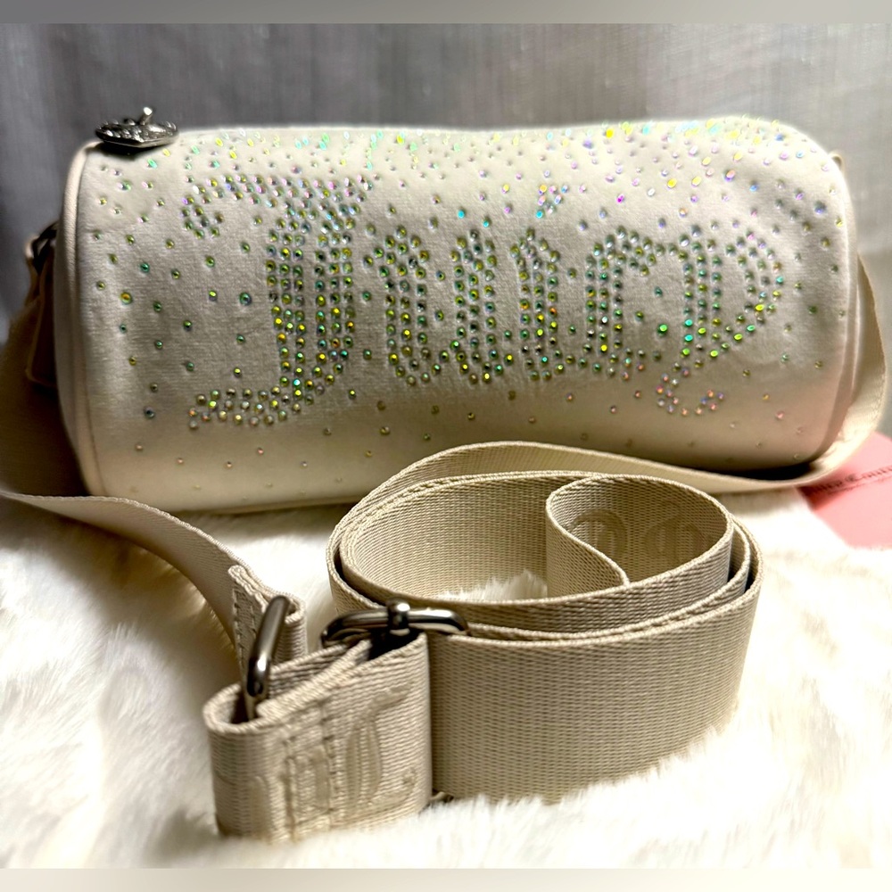 NEW Juicy Couture White Fuzzy Crystal Roll Crossbody Bag
